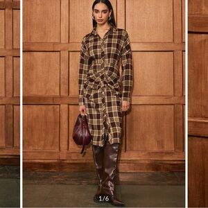 Commense Ruched Button-Front Plaid Shirt Dress size Large